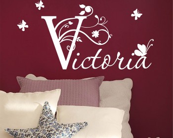 Flower with Monogram and Name Decal-Personalized Name with Vine and Butterfly